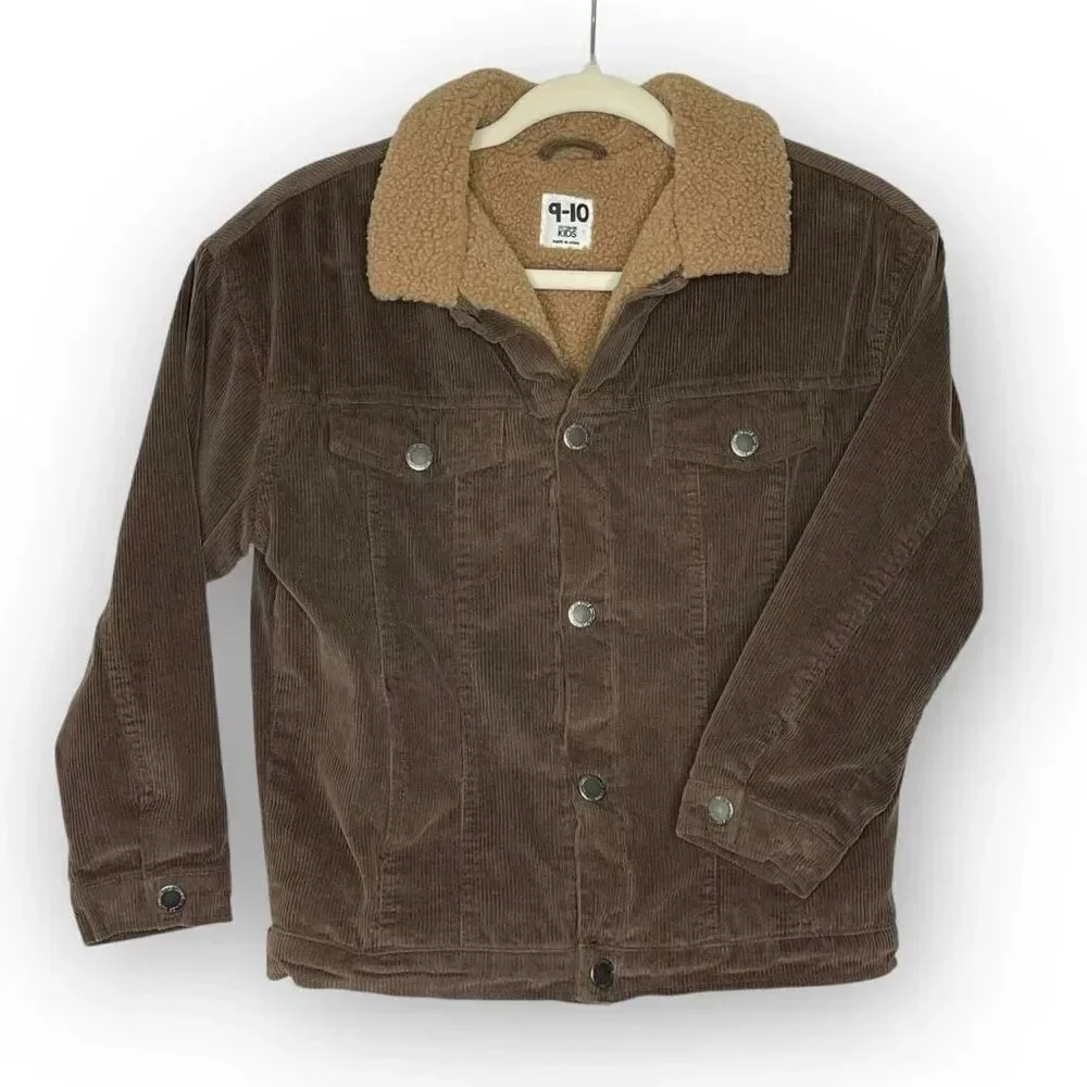 Cotton On Jamie Jacket Brown Corduroy Sherpa Lined Unisex Little Boys Size 9/10